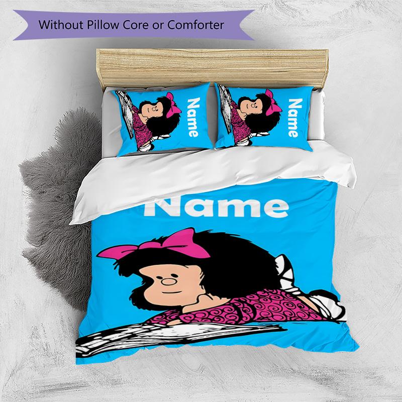 3pcs Mafalda2 Cover Set - Personalized Name, HD Printed Bedding with 1 Cover and 2 Pillowcases - Perfect for Home Decor, Easy Care