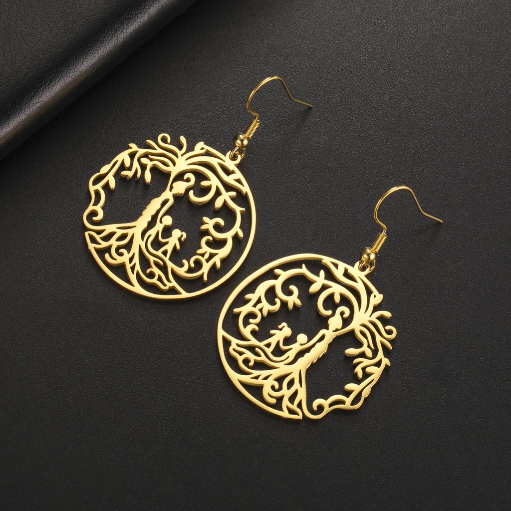 LIKGREAT Hot Sale Son Daughter Stainless Steel Tree of Life Drop Earrings Girls Boys Earring Jewelry for Women Family Gifts 2025