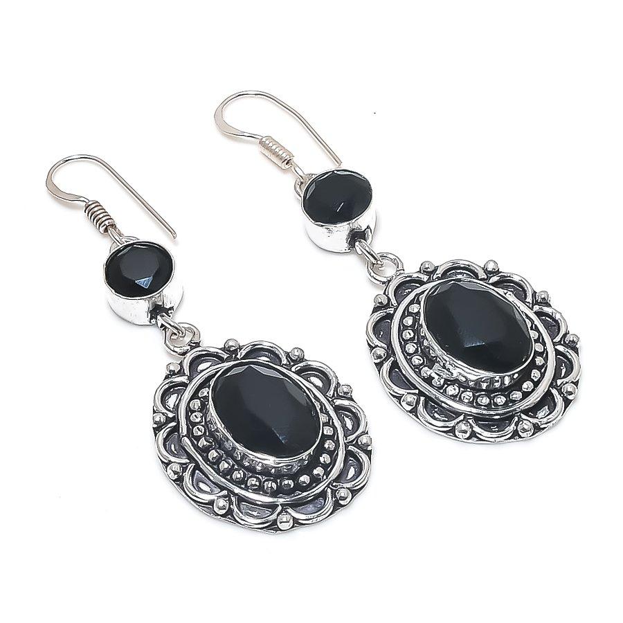 

Natural Black Spinel Gemstone Handmade 925 Sterling Silver Earring 2.36 P5e79