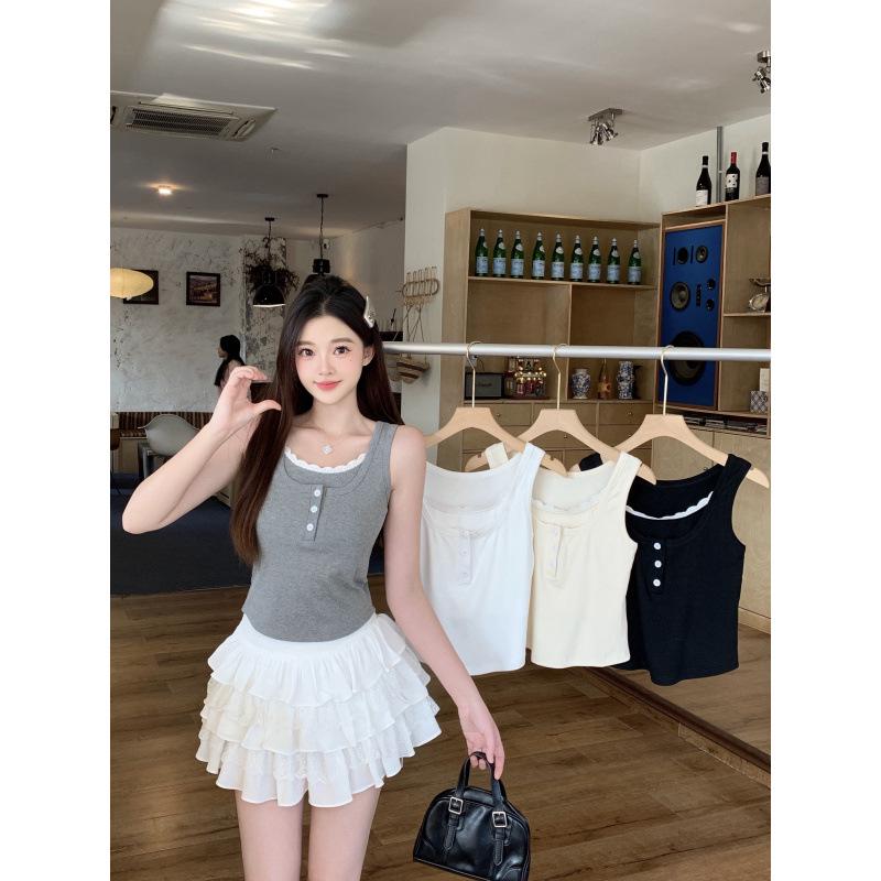 Plus Size Women s Lace Trim Two-Piece Slimming Vest - New Style 3XL