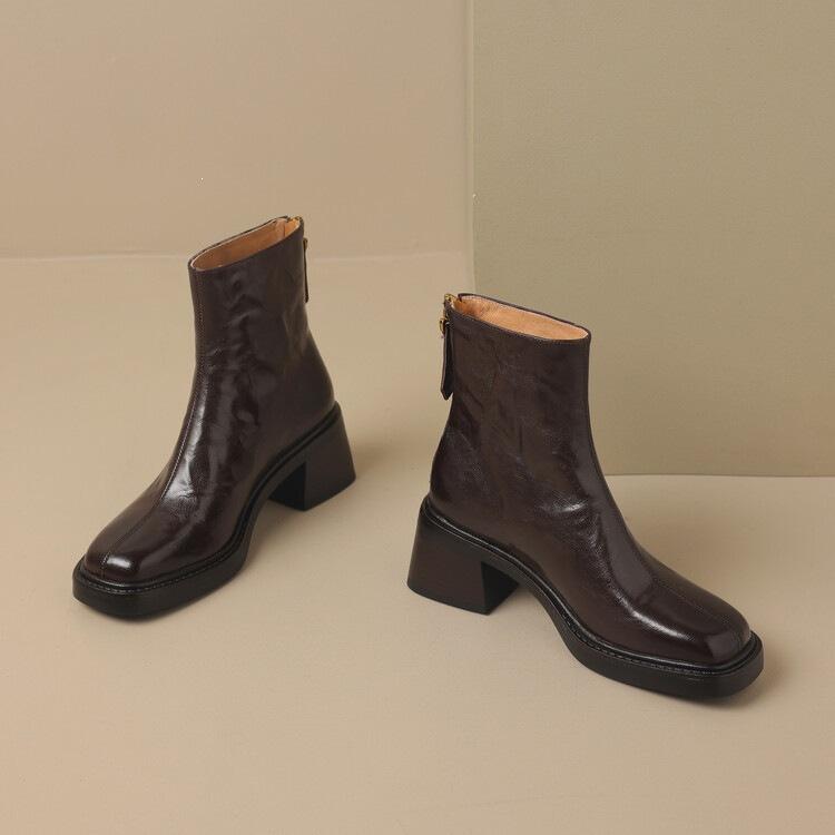 French retro thick heel short boots women's 2026 autumn and winter new square head high heel boots slim Martin boots single boots