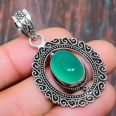 Groene Onyx Edelsteen 925 Sterling Zilver Handgemaakte Sieraden Hanger Voor Memorial Day
