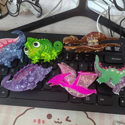 Spalvingas dinozauras plaukų segtukas Juokingas chameleonas krabas plaukų segtukas Mieli acetato segtukai Plaukų aksesuarai moterims mergaitėms