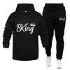 Fashion KING and QUEEN Printed Hooded Suits Autumn Winter Couple Hoodie + Pants 2-piece Suit