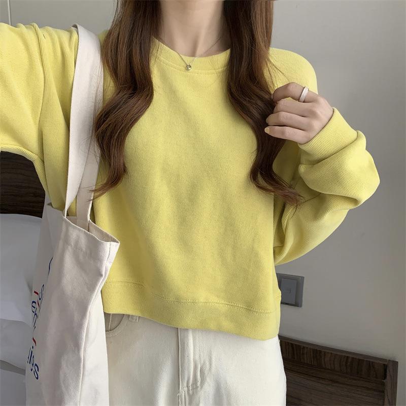 

Осенне-зимний женский модный укороченный свитер свободный однотонный пуловер топы One size жёлтый