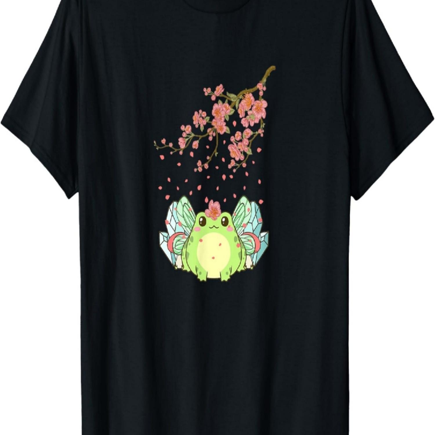 Эстетика Фейрикор Милый Кавайный Лягушонок-Фея Цветение Сакуры Футболка S чёрный