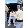 Mens Streetwear Knit Cardigan With Embroidered Letter Stand Collar Zip-Up Sweater Loose Fit