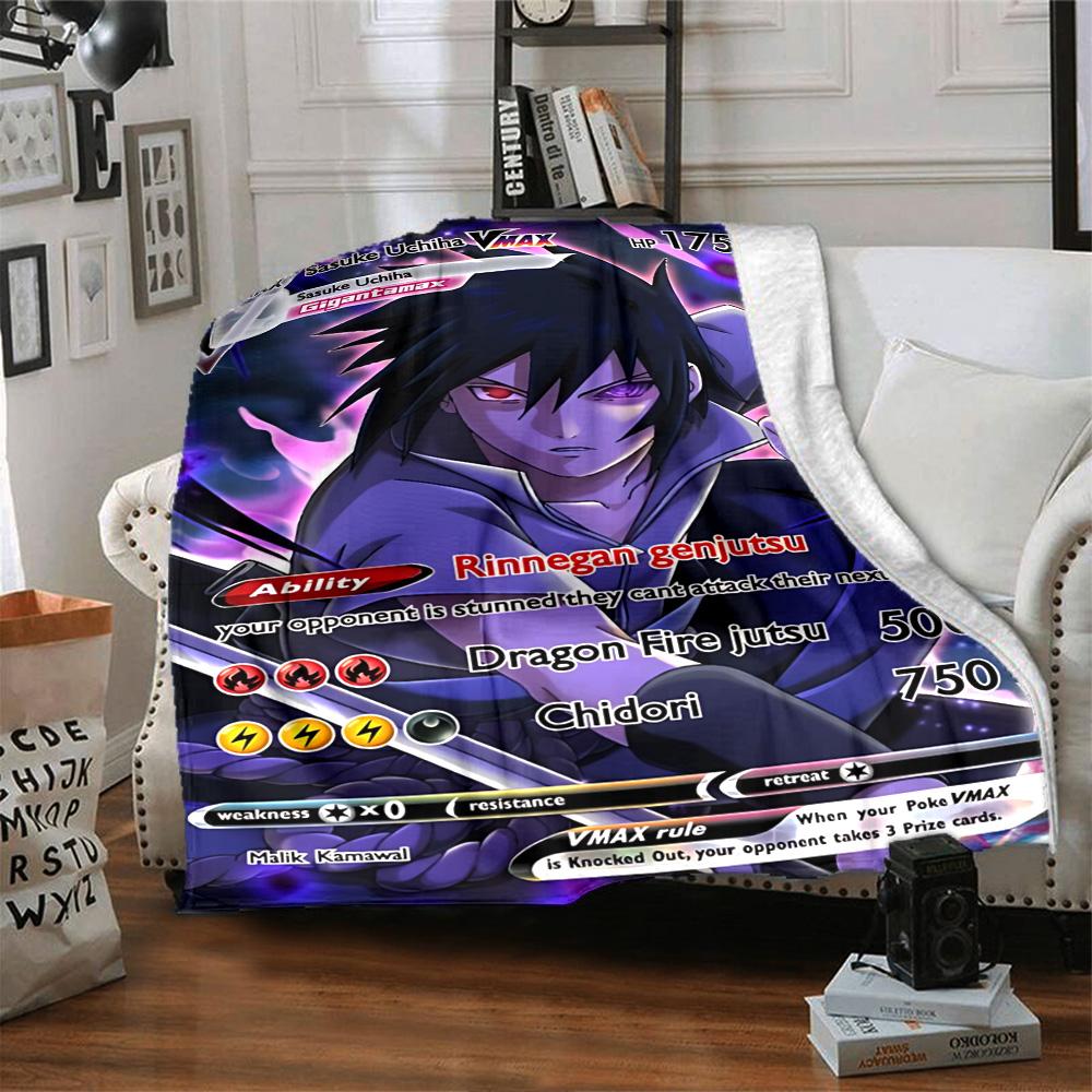 Sasuke Uchiha Vmax Card  Flannel Blanket Super Soft Warm Cozy Blanket for Sofa Bed Office Travel All‑Season Home Decor Gift
