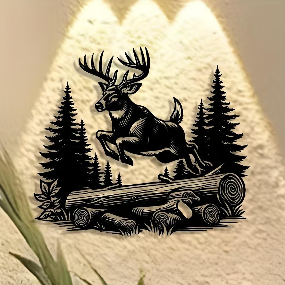 Metal Deer Wall Art, Minimalist Iron Sculpture for Home Living Room Bedroom Office Decor, Rustic Farmhouse Hanging Ornament, Durable Housewarming Gift