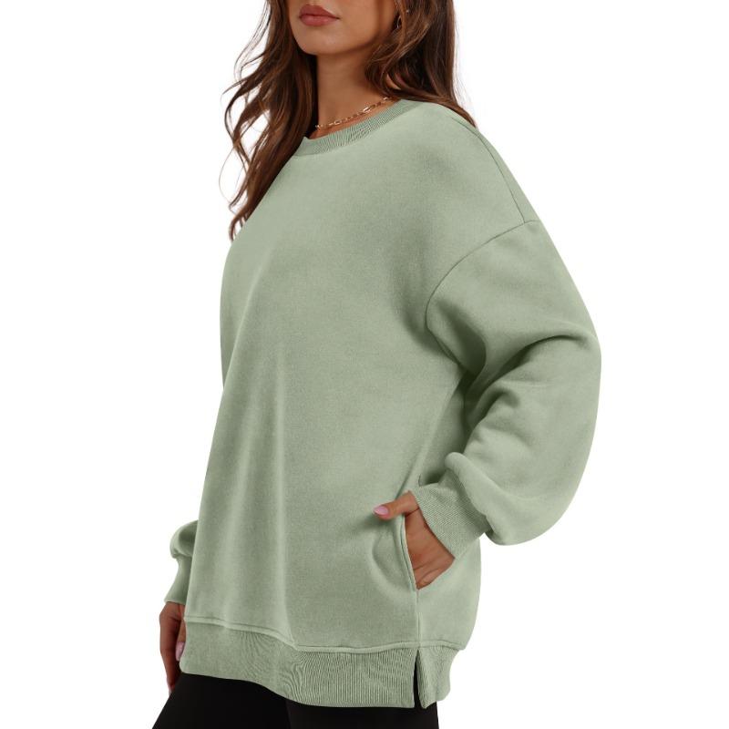 TIFICY Pullover e maniche lunghe con scollo a manica lunga primavera autunno stampa tinta unita moda casual da donna