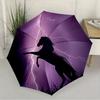 Automatic Opening/Closing Umbrella with Lightning Horse Design - Purple Lightning & Gothic Black Windproof 8-Rib Sturdy Frame,