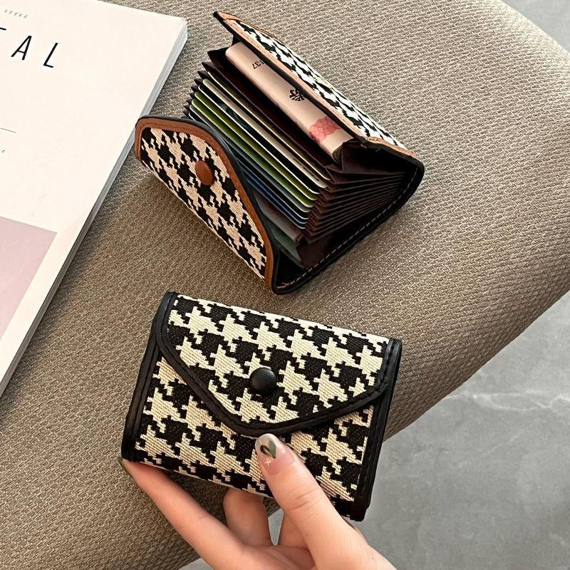 Women Houndstooth RFID Card Holder Wallet Accordion Credit Card Case Large Capacity Coin Purse Mini Organizer Wallet
