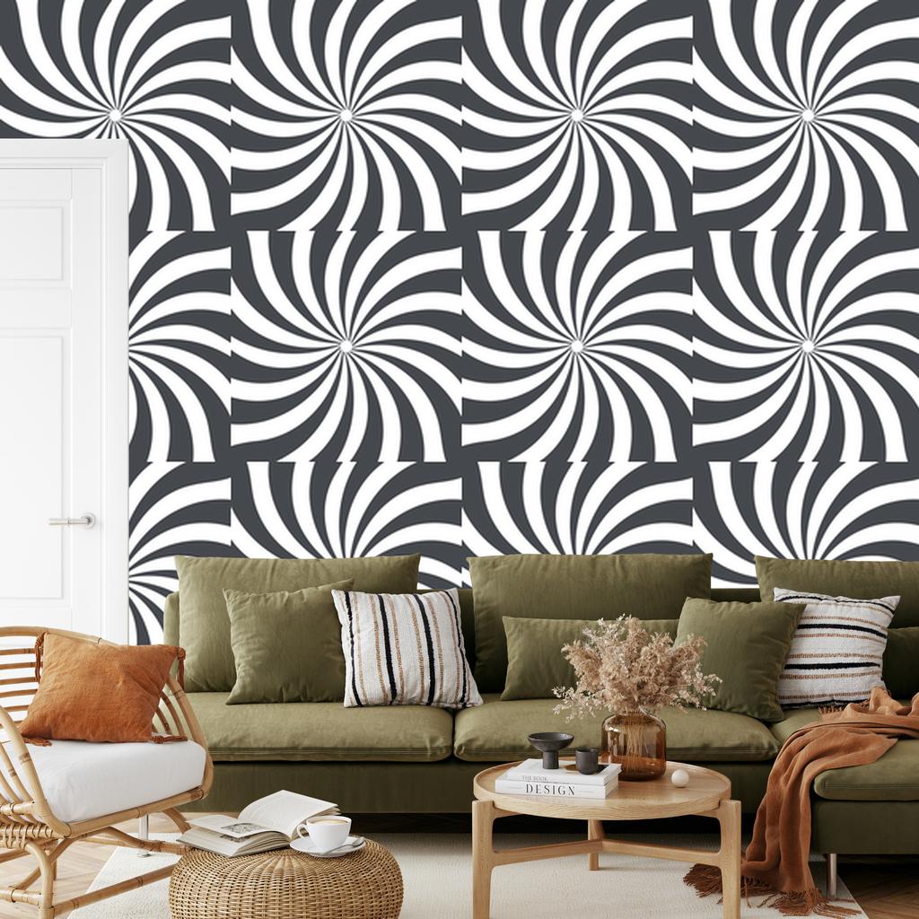 Hippie wallpaper background white and navy blue for living room and bedroom 50x1000
