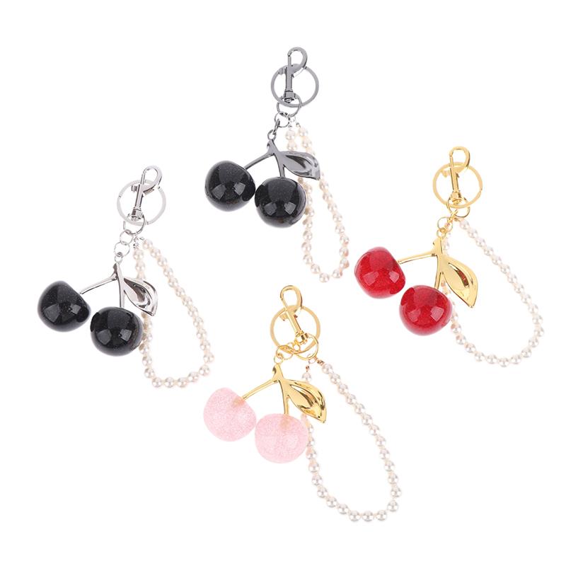 Šik klíčenka s černou/červenou třešní s třpytivým pryskyřičným přívěskem, ozdoba na dámskou kabelku, klíčenka, DIY doplňky