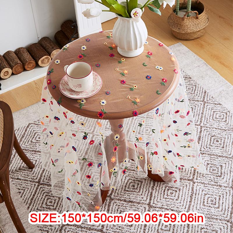 

1PC Transparent Floral Lace Tablecloth Durable & Easy Care Vintage Tea Party Table Linen Elegant Wedding Dessert Table Cloth 150*150