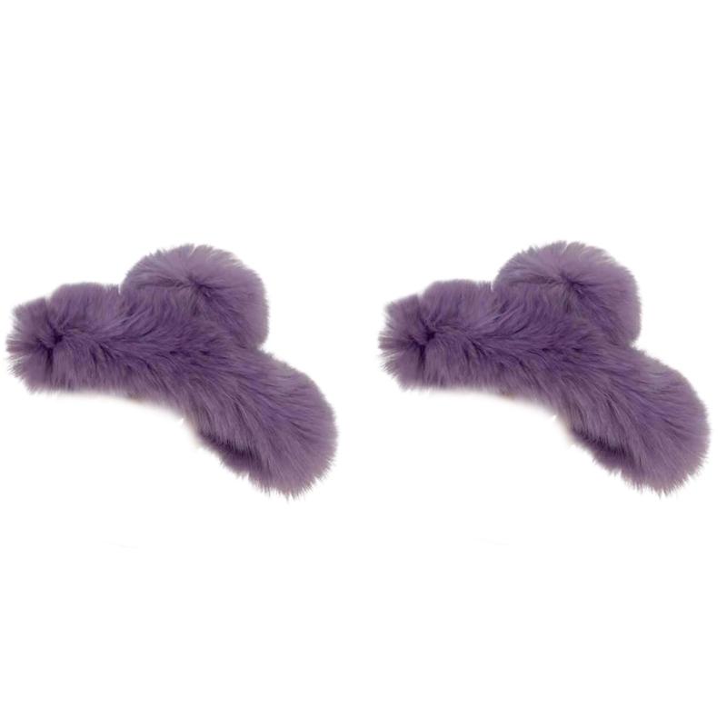 2Pcs Large Size Faux Furs Hair Clip For Long Hair Strong Hold Korean Style Fashion Accessory Multiple Colors Available