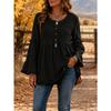 Women S Casual Loose V Neck Long Sleeve Blouse With Lace Trim