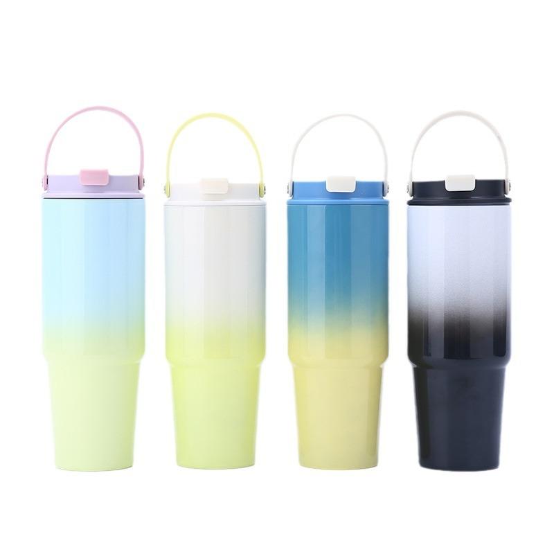 30oz Gradient Color Insulated Tumbler, 304 Stainless Steel Vacuum Cup, Portable Travel Mug with Handle