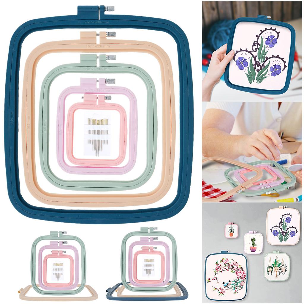 4/5Pcs Square Embroidery Hoops with 16 Needles Plastic Embroidery Frame Cross Stitch Embroidery Hoop For Sewing Art Crafts