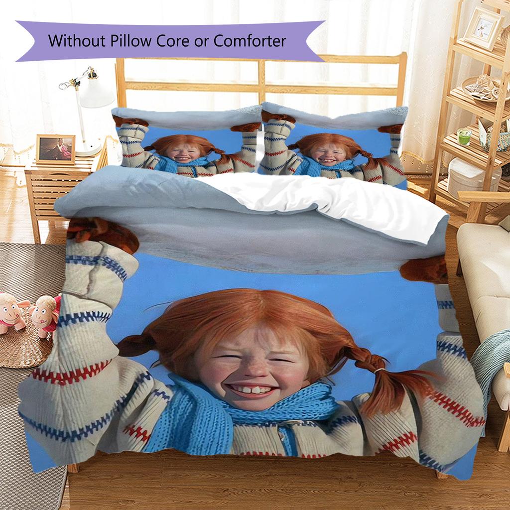 Biancheria da letto con motivo Pippi Calzelunghe, Set piumone Copripiumone Federa Regalo di Compleanno per la Casa (1 * copripiumino + 2 * federa, senza nucleo)