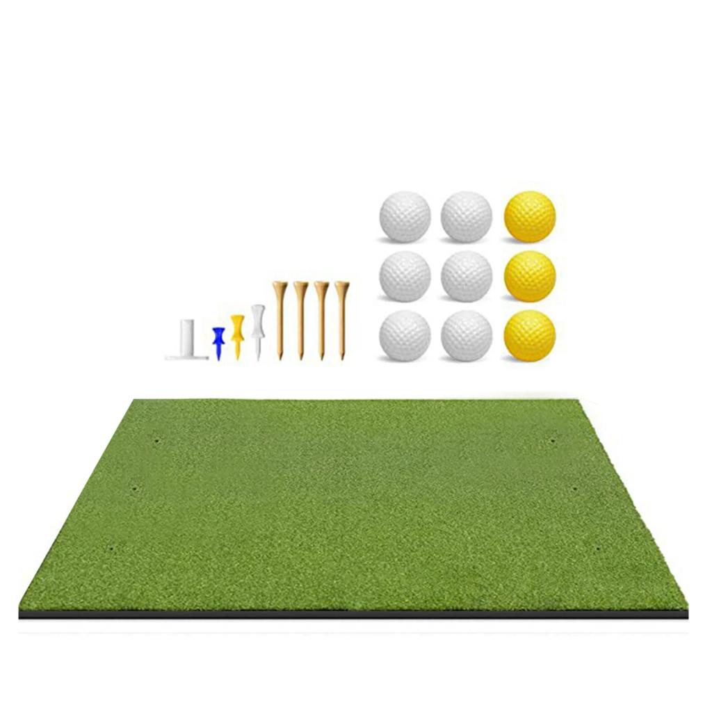 Artificial Turf Golfing Mat 5x4FT Thickened Golfing Practice Hitting Mat with 9 Balls Indoors Outdoors Golfing Training Mat