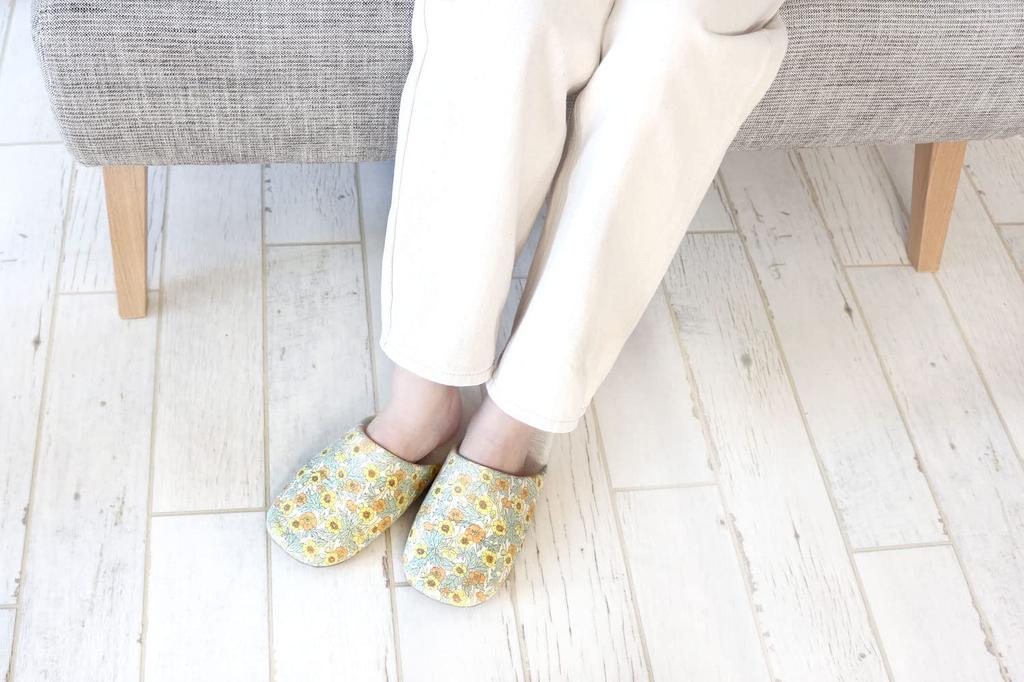 DDintex FLORET LONDON Flanders Clement Sizes Slippers, Linen, Yellow, 23-25cm [Liberty Print]