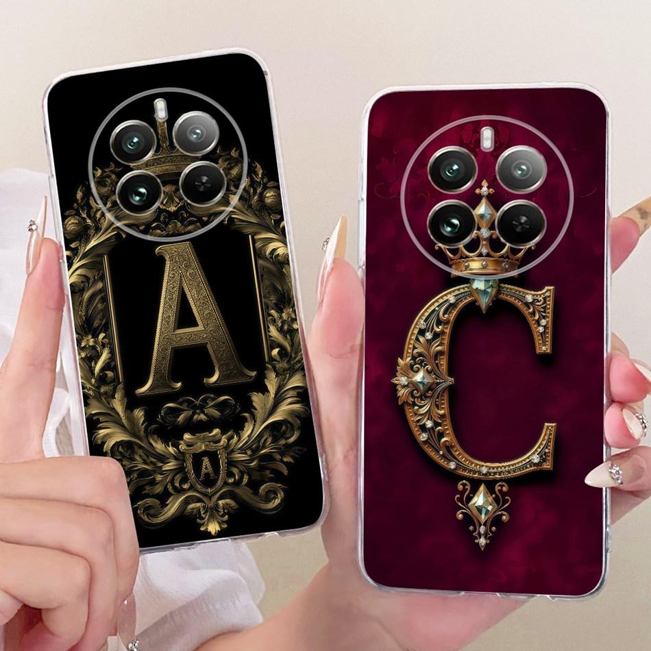 For Realme 12+ 12X 12 5G Royal Crown Initial Letter Couple Phone Case For Realme12 5G 12Plus 12X Soft Silicone TPU Cover Bumpers