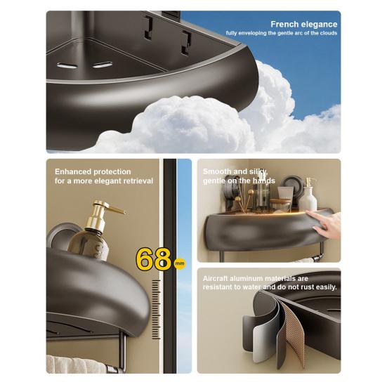 Suction Cup Shower Caddy Rustproof Space Aluminum Corner Shelf with Raised