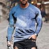 Color Block 3D Print Men's T-shirts Spring Summer Imitation Polyester Loose Round Neck Long Sleeve Casual Tops Oversized T Shirt