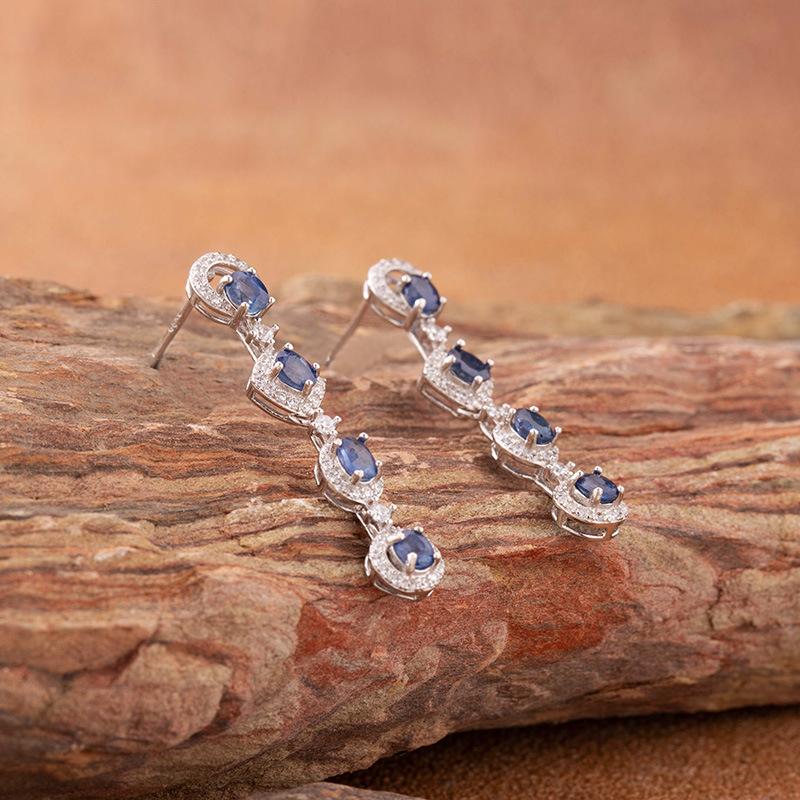 Natural Gemstone Sapphire Stud Earrings Women'S S925 Sterling Silver Colored Treasure Earrings And Ear Jewelry