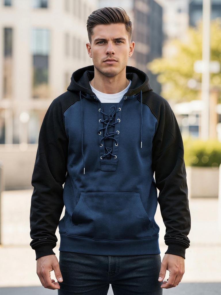 Men's Color Block Hooded Sweatshirt Pullover, Autumn/Winter European Size Casual Jacket