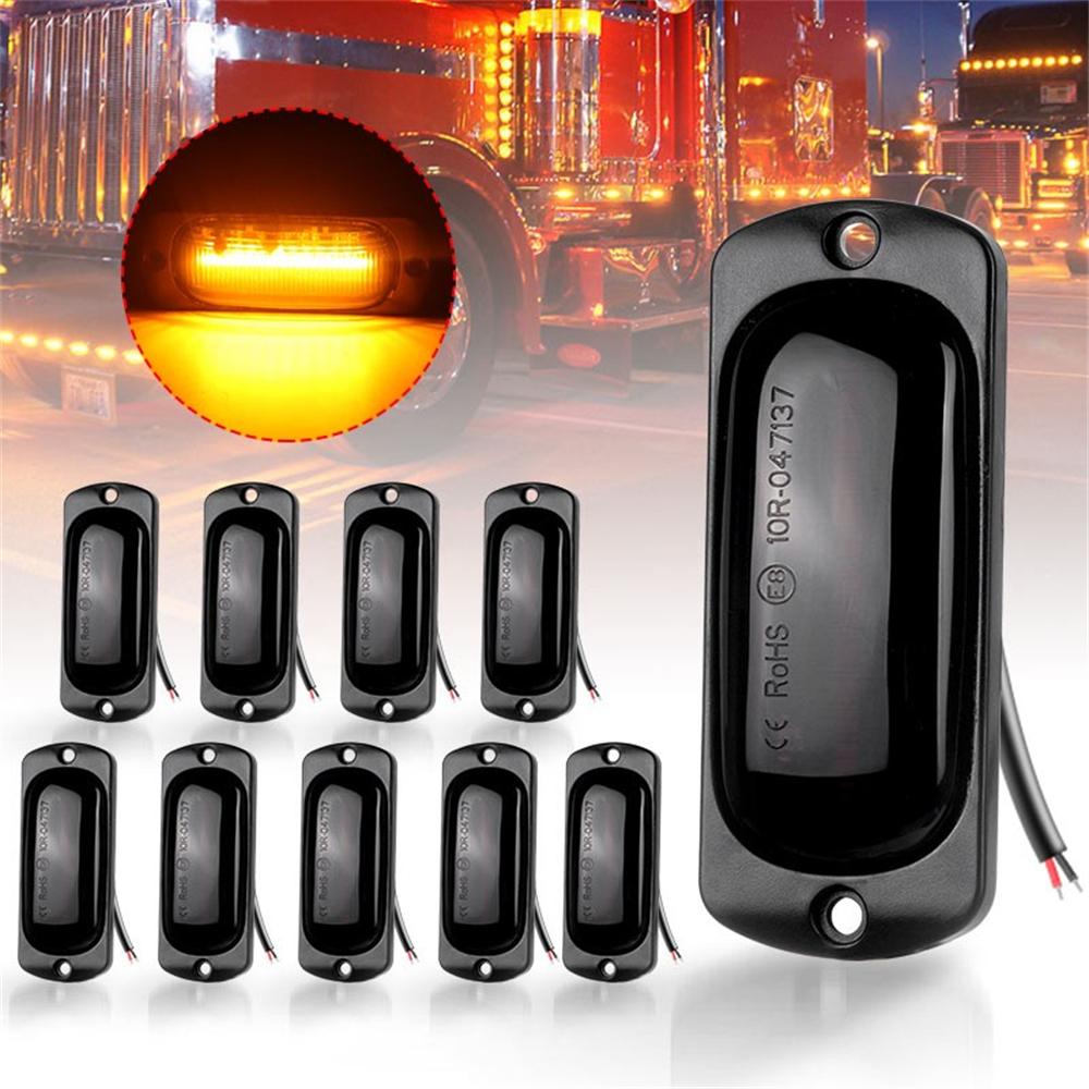 10Pcs 3.5" Amber 12 LED Marker Lights Clearance Side Light Smoke For Truck Trailer RV