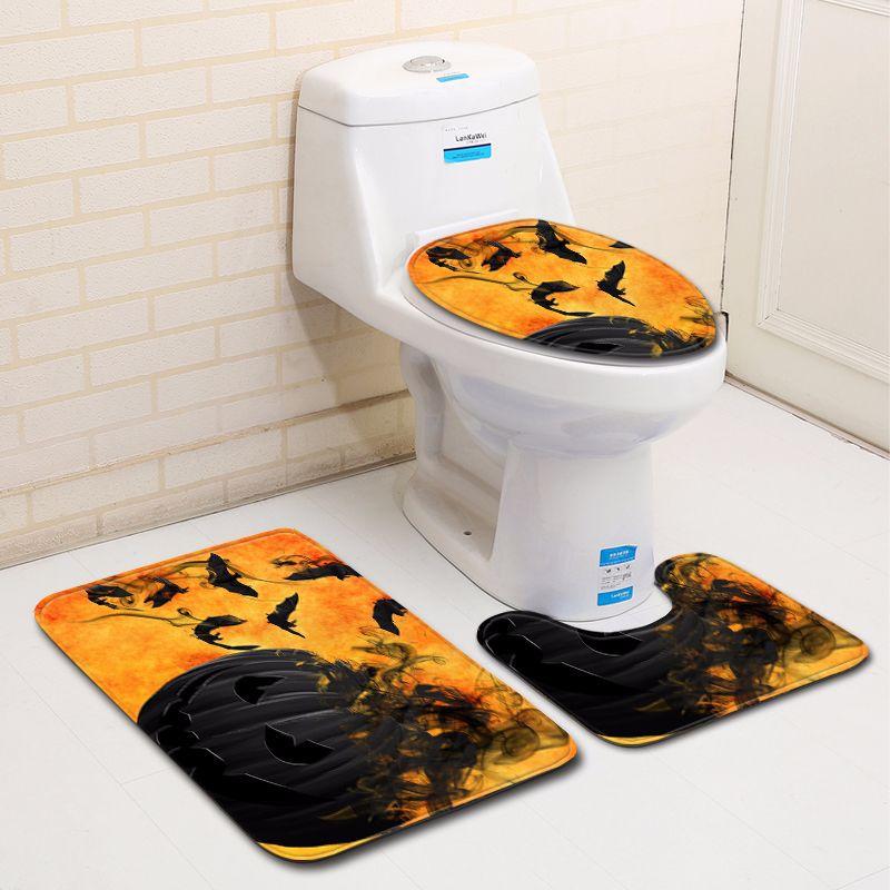 Halloween Bathroom Toilet Three-Piece Floor Mat Doormat Bathroom Carpet