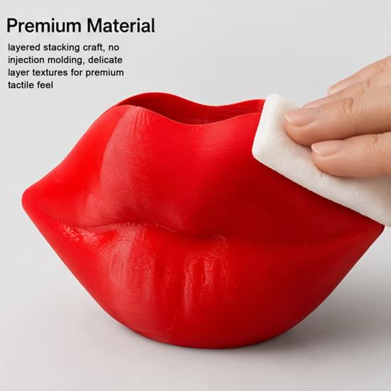 Modern Home Office Decor Lip Shaped Storage Holder, 3D Printed Red Sculpture Vase, Artistic Unique Desk Stationery Holder Desktop Organizer for