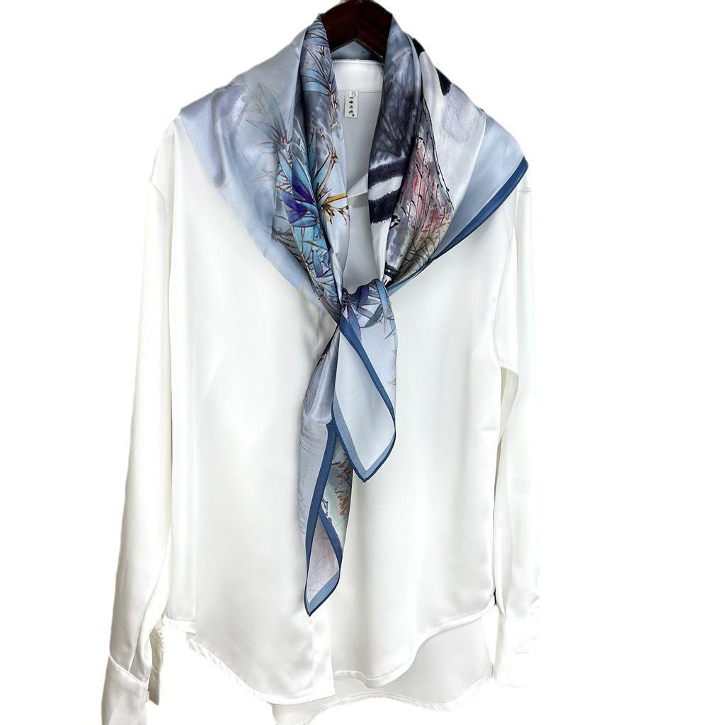 Jiangnan Water Township Suzhou Ink Painting Silk Scarf Female Versatile Chinese Wind Xiaoqiao Flowing Water Mulberry Silk Silk Silk Scarf Square Scarf