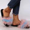 Fashion Mix Color Faux Fur Cotton Slippers for Women Fashion Open Toe Flats Slippers Woman Indoor Lightweight Non Slip Plush Slides Lady