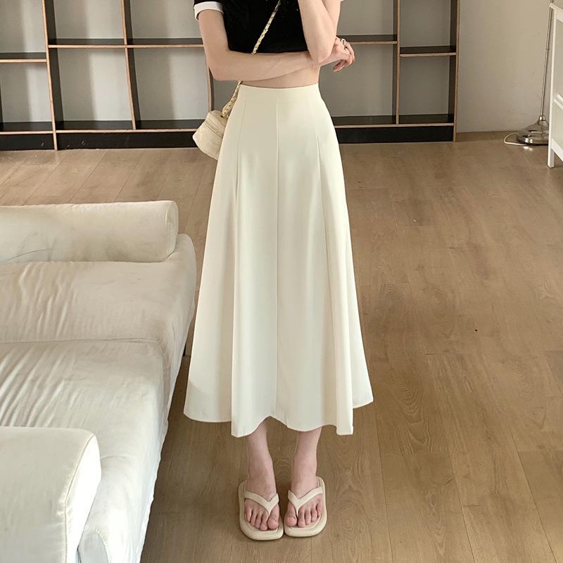 

Plus Size Black High Waist A-Line Umbrella Skirt for Women - Summer Mid-Length Slimming Design M абрикосовый