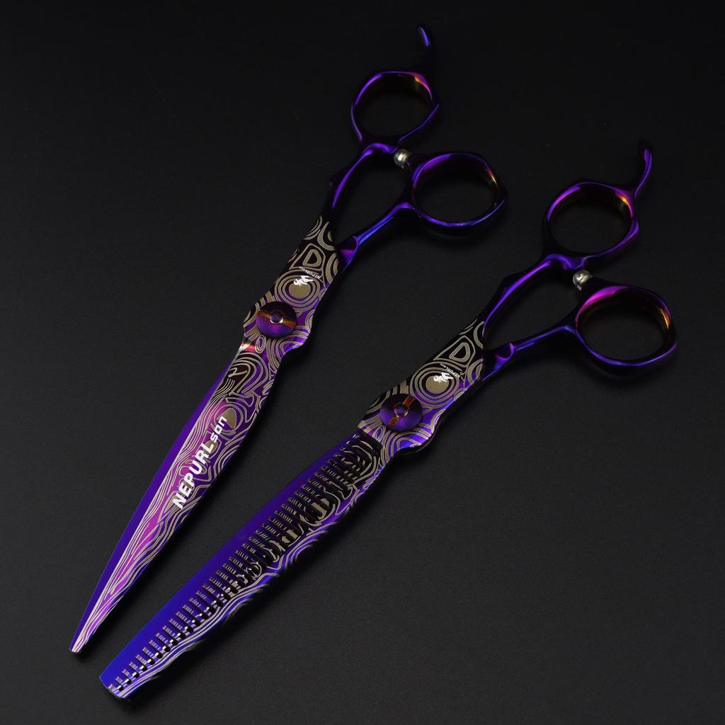 Purple 7.0 Nimpson, Purple Steel, Hair Scissors, Barber Scissors, Tooth Scissors, Thin Scissors