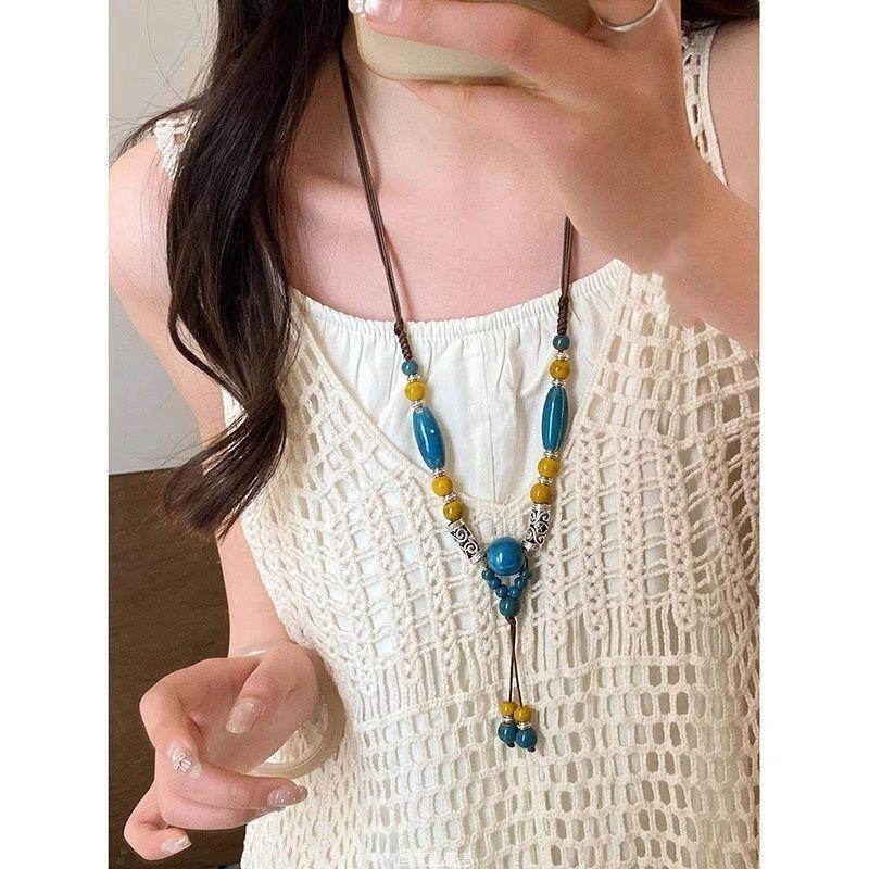 Bunte Keramikkette Boho-Stil Handgefertigt Verstellbare Kette Einfache Gewebte Seilkeramikkette