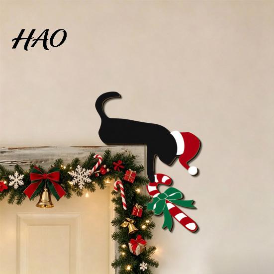 Holiday Entrance Door Decorations Christmas Wooden Corner Sign, Santa Snowman Cat Cartoon Sign Frame Decor, Reusable Festive Home Wall Decoration