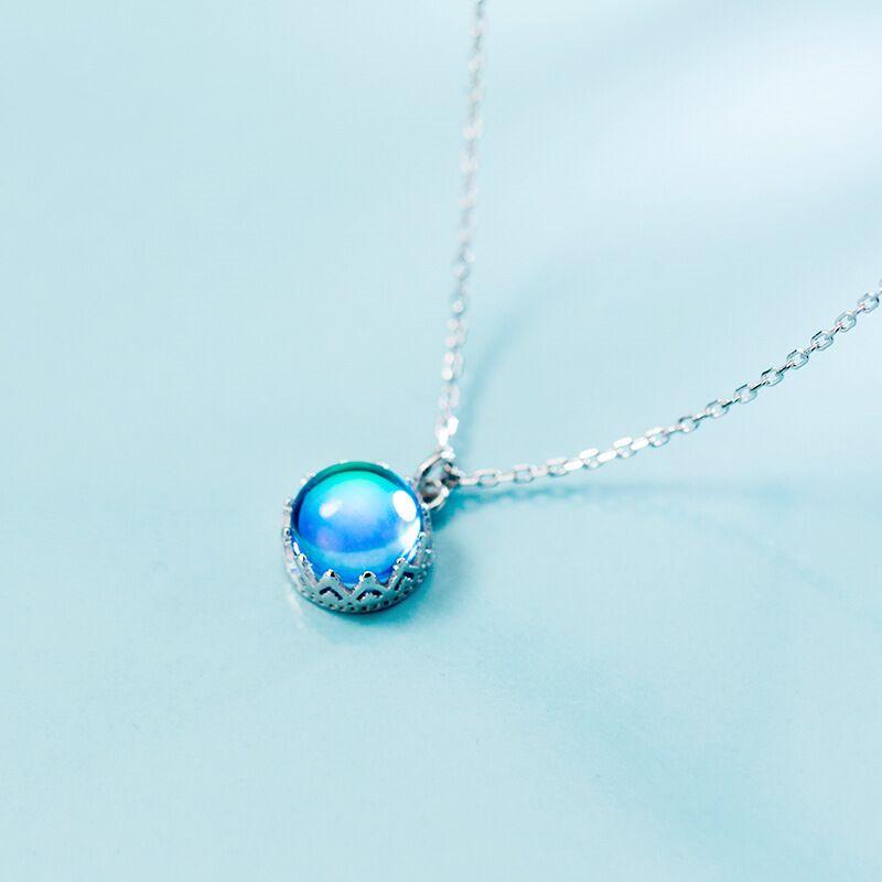 925 Silver Blue Crystal Pendant Aesthetic Necklaces For Women Chain Luxury Quality Jewelry Jewellery Argent 925