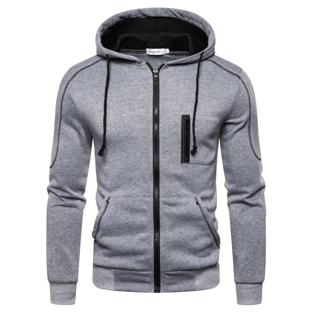 Men Autum Winter Long Sleeve Hooded Sweatshirt Zipper Outwear Tops Blouse