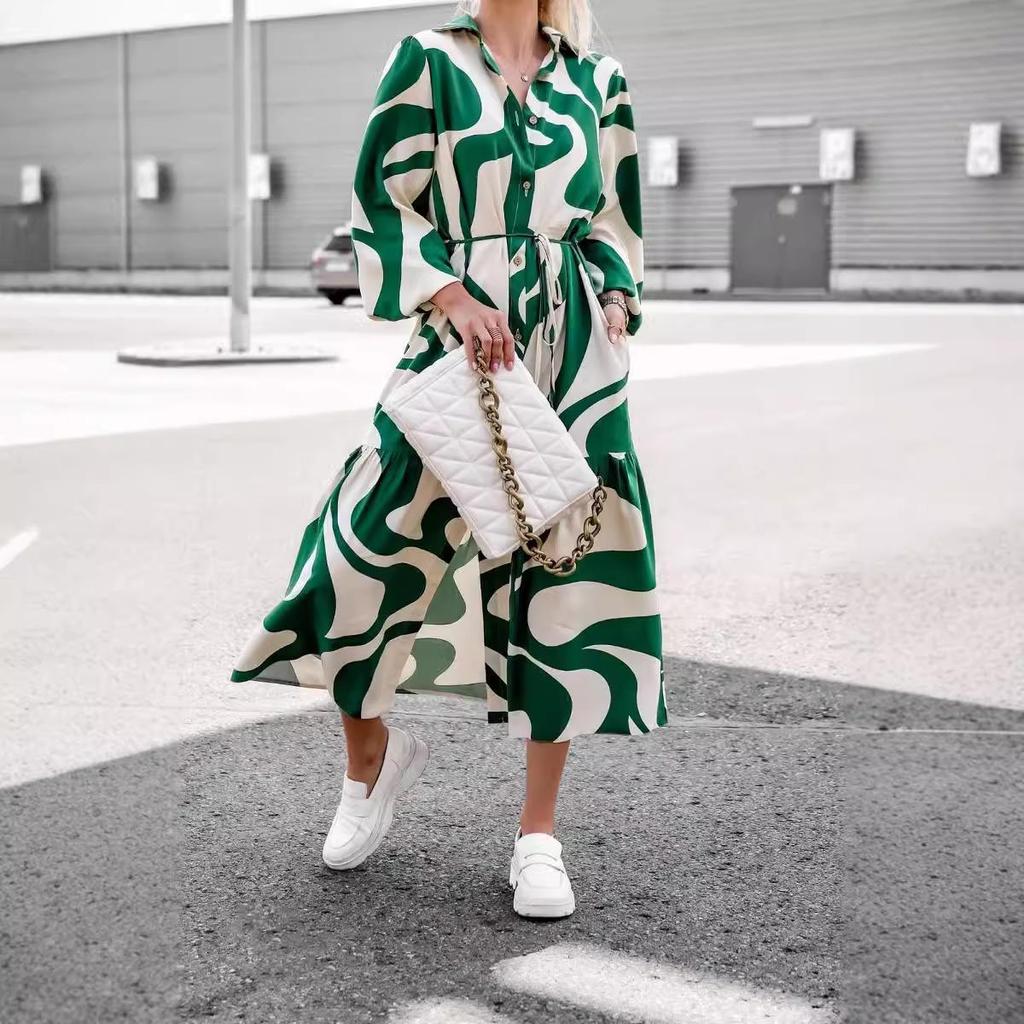 2024 Spring/Autumn Temperamental Casual Tie-Up Long Sleeve Dress