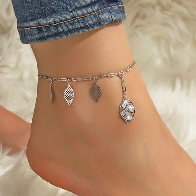 Premium Light Luxury Copper Zircon Beach Model Leaf Foot Ornament Fringed Ethnic Style Simple Women'S Model Small Leaf Anklet Women