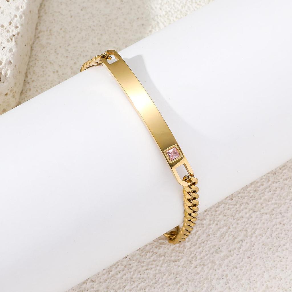 Crown Heart Zirconia Engravable Titanium Steel Couple Bracelet - Valentine's Day Gift