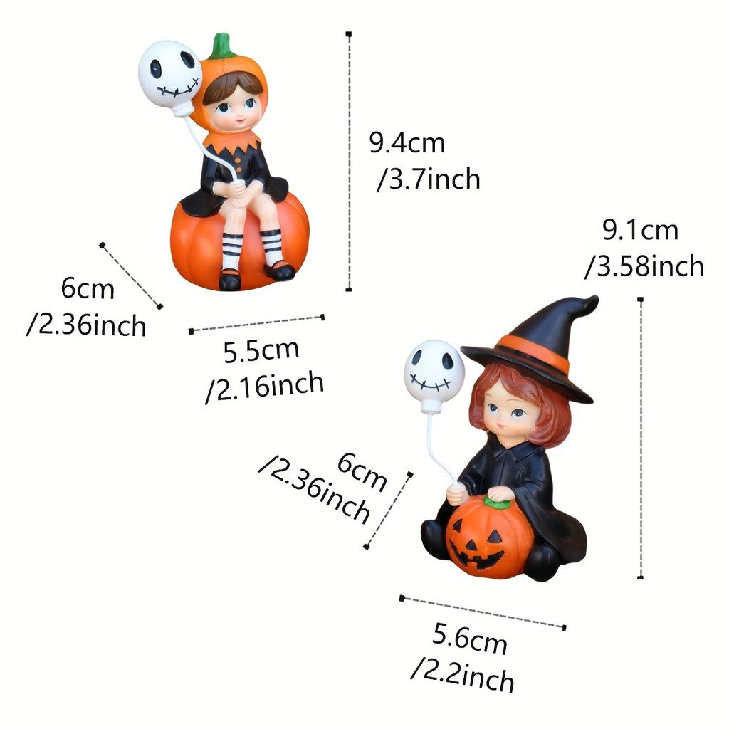 2pcs of Witch Sisters with Balloons Statues, Handcrafted Halloween Witch Decorations and Home Table Decorations, Festival Gifts