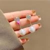 Pearl Drop Earrings for Women Girls Korean Cute Rhinestone Heart Dangle Earrings Wedding Party Fashion Jewelry Accessories Gift