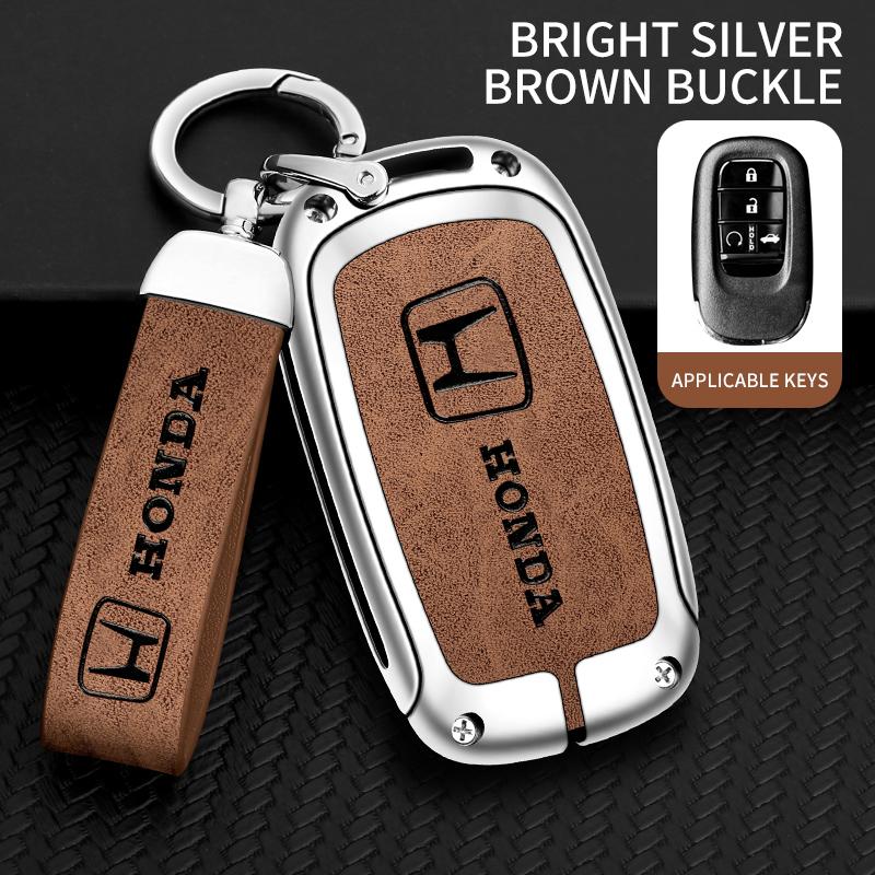 Leather Zinc Alloy Car Key Case Cover Protector Shell For Honda Civic N THS4 Accord HR-V CR-V CRV 11th 2022 2023 Keychain Accessories