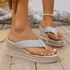 Fashion 2025 New Women Wedge Sandals Fashion Woven Band Flip Flops Thick Sole Beach Sandals Lightweight Comfort Clip Toe Shoes Female