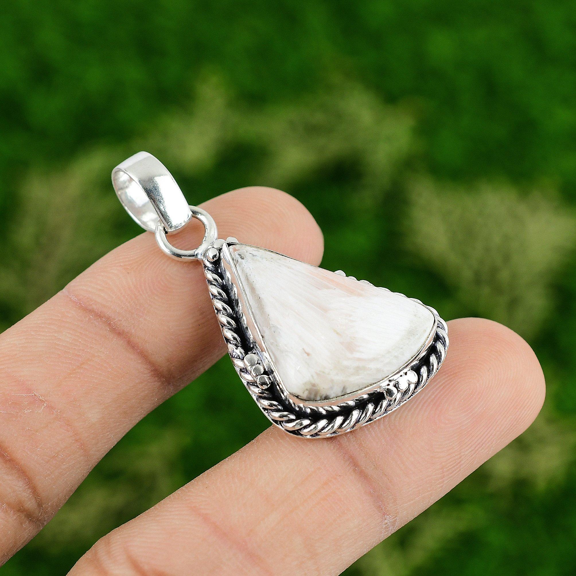 

Daughters Day Deal Scolecite Gemstone 925 Silver Birthday Mother Pendant Jewelry